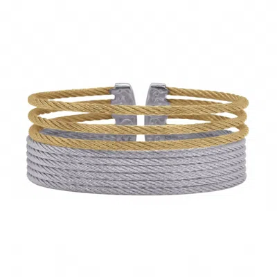 Alor Stacked Wide Open Cuff In Grey & Yellow In Multi