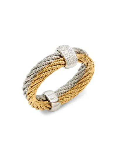 Alor Women's 18k White Gold, Diamond & Stainless Steel Cable Ring