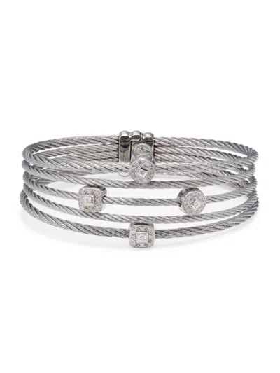 Alor Women's Classique 14k White Gold, Stainless Steel & 0.19 Tcw Diamond Cable Bracelet