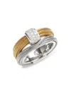 ALOR WOMEN'S CLASSIQUE 18K GOLD, STAINLESS STEEL & 0.16 TCW DIAMOND CABLE RING