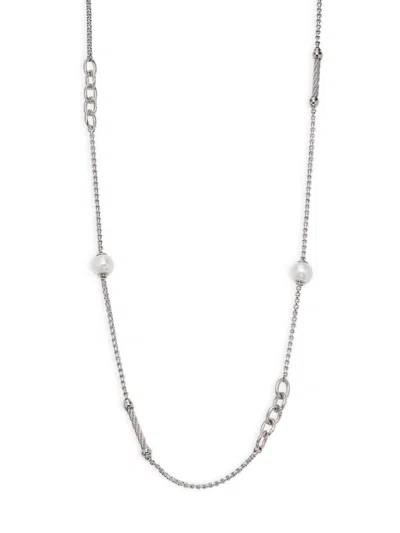 Alor Women's Classique Stainless Steel, 0.21 Tcw Diamond & 4mm Freshwater Pearl Station Chain Necklace In Gold