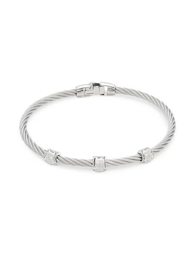 Alor Women's Stainless Steel, 18k White Gold & Diamond Bracelet