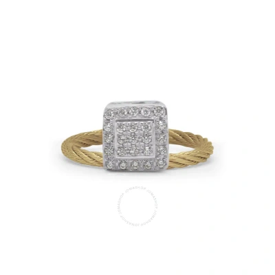 Alor Yellow Cable Elevated Square Station Ring With 18kt White Gold & Diamonds In Gold-tone