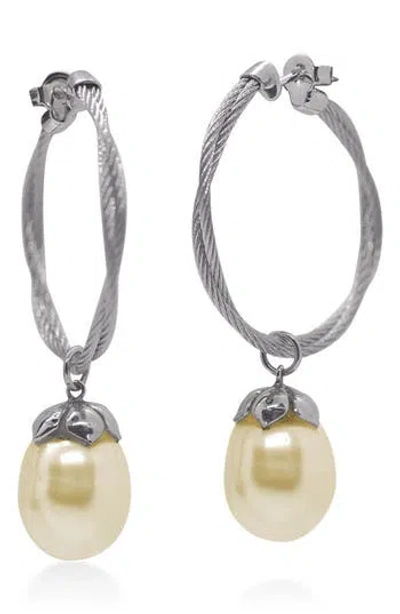 Alor ® Yellow Pearl Drop Cable Hoop Earrings In Green
