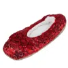Alotta Knits Women's Sequins Ballerina Slippers With Sherpa Fleece Lining In Red