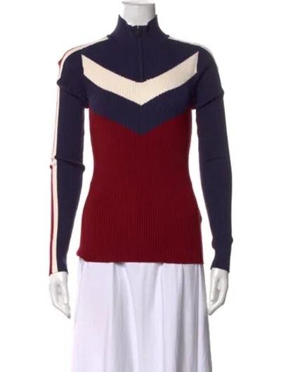 Pre-owned Alp N Rock Colorblock Pattern Mock Neck Top In Red