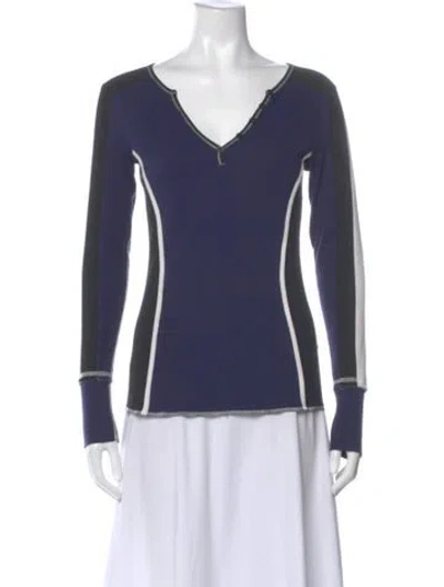 Pre-owned Alp N Rock Colorblock Pattern V-neck Top In Blue