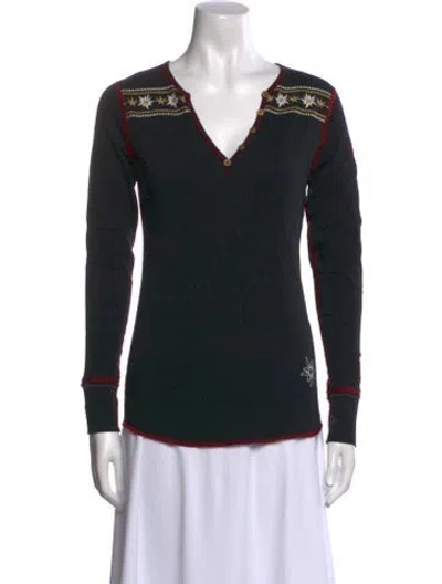 Pre-owned Alp N Rock Floral Print V-neck Top In Black