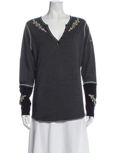 Pre-owned Alp N Rock Floral Print V-neck Top In Gray
