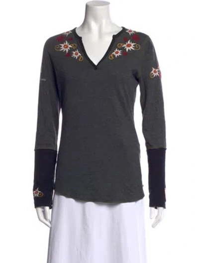 Pre-owned Alp N Rock Floral Print V-neck T-shirt In Grey