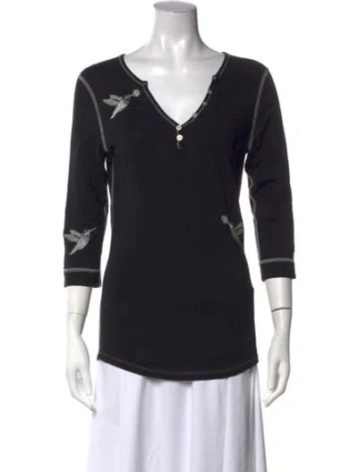 Pre-owned Alp N Rock Graphic Print V-neck Top In Black