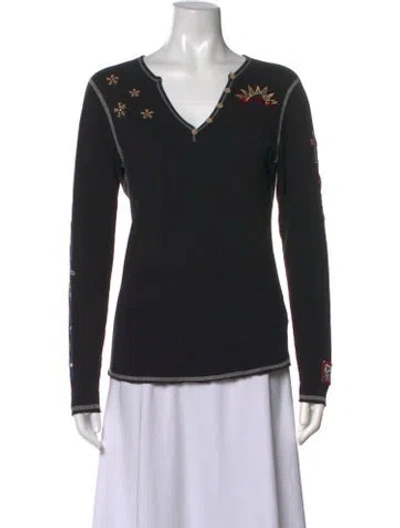 Pre-owned Alp N Rock Graphic Print V-neck Top In Black