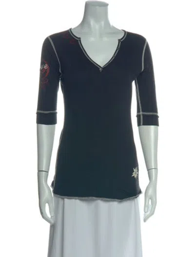 Pre-owned Alp N Rock Graphic Print V-neck Top In Black