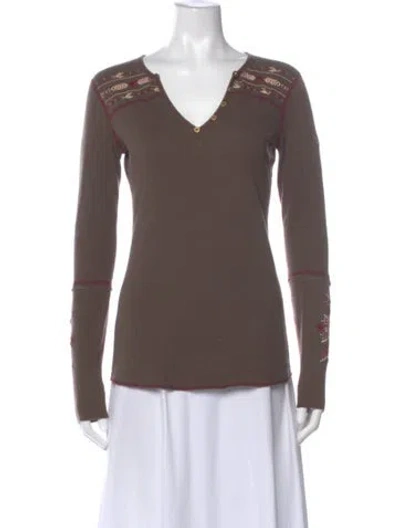 Pre-owned Alp N Rock Graphic Print V-neck Top In Brown