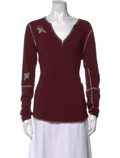 Pre-owned Alp N Rock Graphic Print V-neck Top In Burgundy