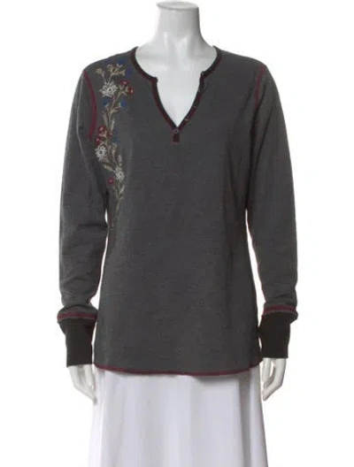 Pre-owned Alp N Rock Graphic Print V-neck Top In Gray