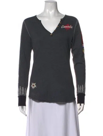 Pre-owned Alp N Rock Graphic Print V-neck Top In Grey