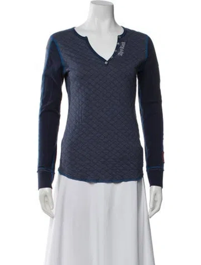 Pre-owned Alp N Rock Patterned V-neck Top In Blue