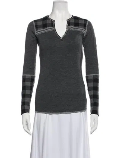 Pre-owned Alp N Rock Plaid Print V-neck Top In Blue