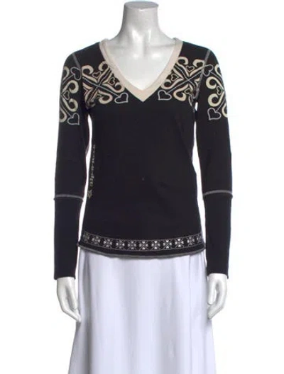 Pre-owned Alp N Rock Printed V-neck Top In Black