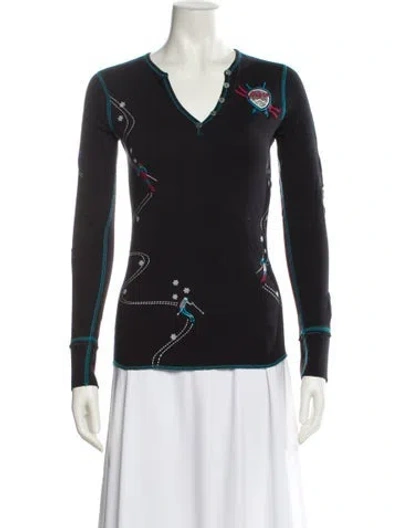 Pre-owned Alp N Rock Printed V-neck Top In Black