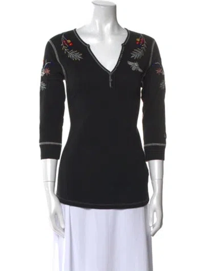 Pre-owned Alp N Rock Printed V-neck Top In Black