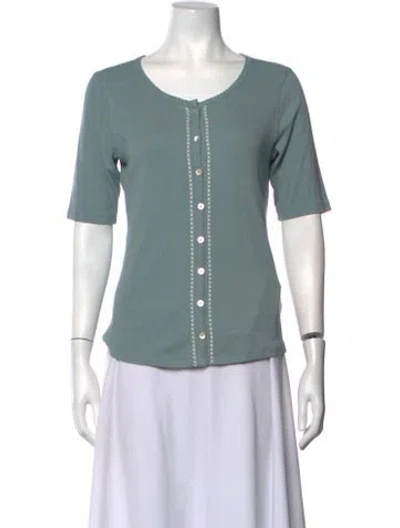 Pre-owned Alp N Rock Scoop Neck Short Sleeve Button-up Top In Blue/green