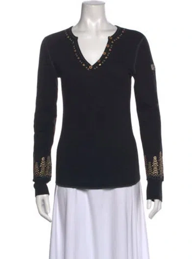 Pre-owned Alp N Rock V-neck Long Sleeve Top In Black