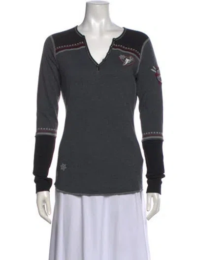 Pre-owned Alp N Rock V-neck Long Sleeve Top In Gray