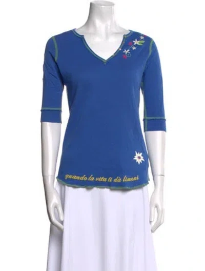 Pre-owned Alp N Rock V-neck Three-quarter Sleeve Top In Blue