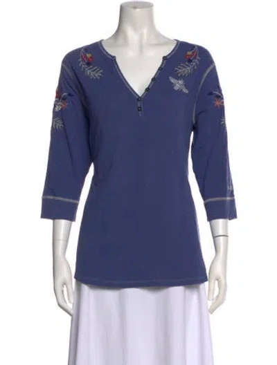 Pre-owned Alp N Rock V-neck Three-quarter Sleeve Top In Blue