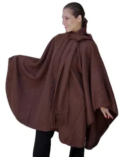 Pre-owned Alpaca Warehouse Alpaca Wool Cape Cloak With Matching Scarf, Brown