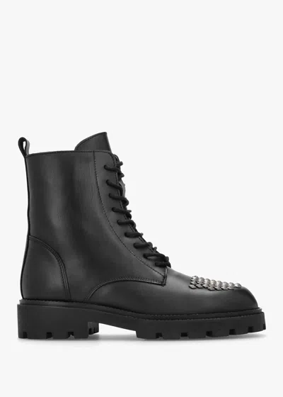 Alpe Abode Black Leather Embellished Ankle Boots