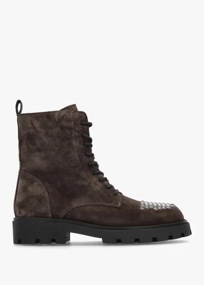 Alpe Abode Brown Suede Embellished Ankle Boots In Grey Suede