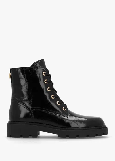Alpe Acorn Black Patent Leather Lace Up Ankle Boots