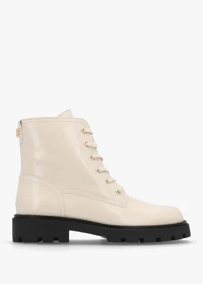 Alpe Acorn White Patent Leather Lace Up Ankle Boots
