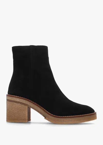 Alpe Airy Black Suede Block Heel Ankle Boots
