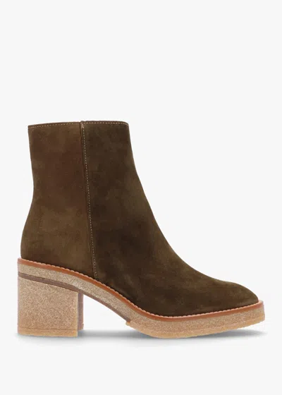 Alpe Airy Green Suede Block Heel Ankle Boots