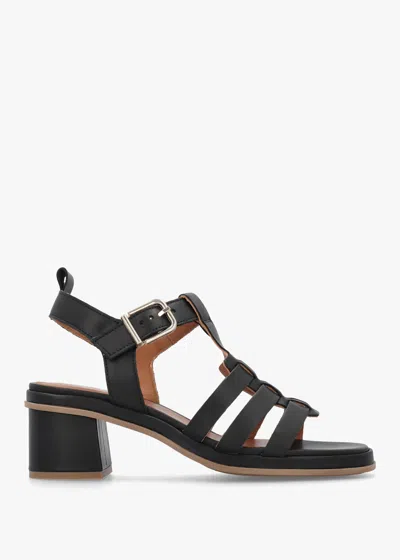 Alpe Akure Black Leather Block Heel Fisherman Sandals