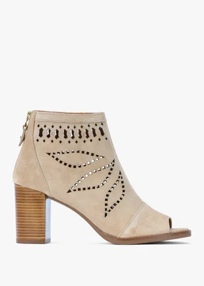 Alpe Albany Beige Suede Perforated Block Heel Shoe Boots
