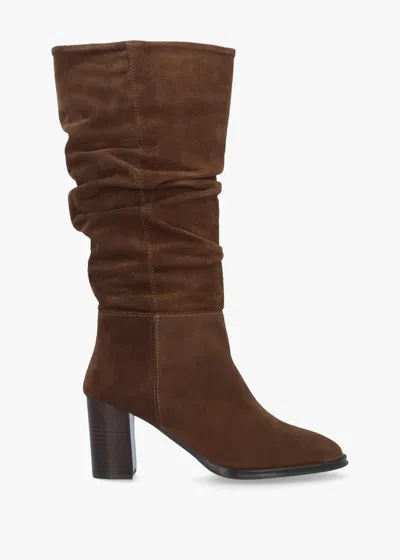 Alpe Alysee Brown Suede Rouched Block Heel Calf Boots