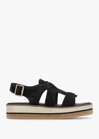Alpe Amsty Black Suede Slab Sole Fisherman Sandals