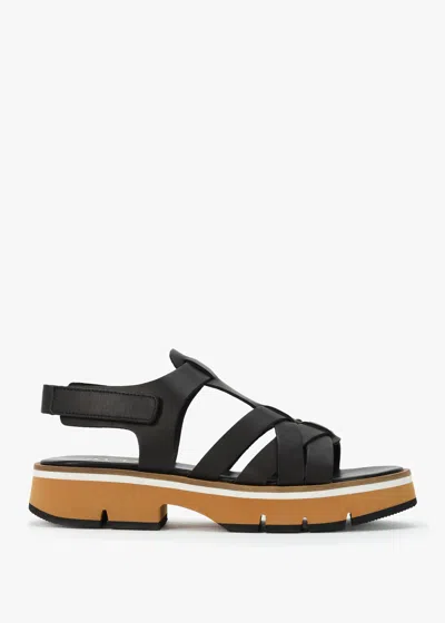 Alpe Angola Black Leather Chunky Gladiator Sandals