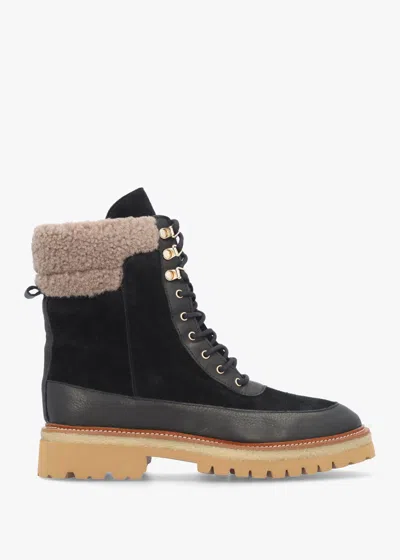Alpe Ashearl Black Suede & Leather Ankle Boots