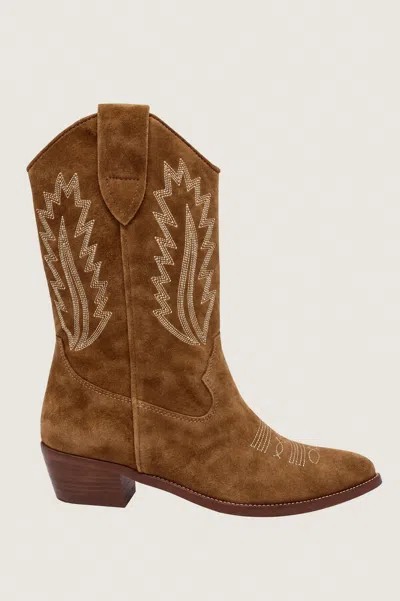 Alpe Aspiga Ladies Sustainable Camilla Cowboy Boots Leather Suede Camel Brown 37-41 In Animal Print