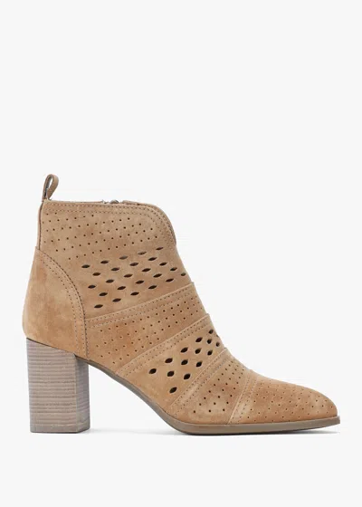 Alpe Austie Tan Suede Perforated Block Heel Ankle Boots