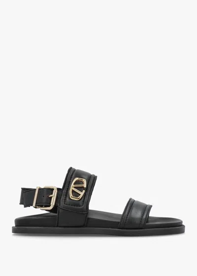 Alpe Avadi Black Leather Two Bar Flat Sandals