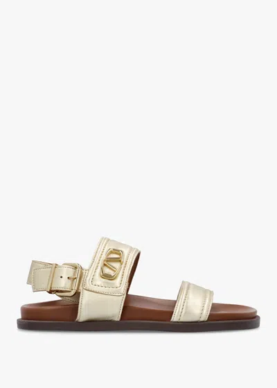 Alpe Avadi Gold Leather Two Bar Flat Sandals