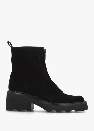 Alpe Azzie Black Suede Front Zip Block Heel Ankle Boots