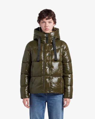 Alpenhaus Corelle Short Puffer Jacket With Webbing Detailing In Green